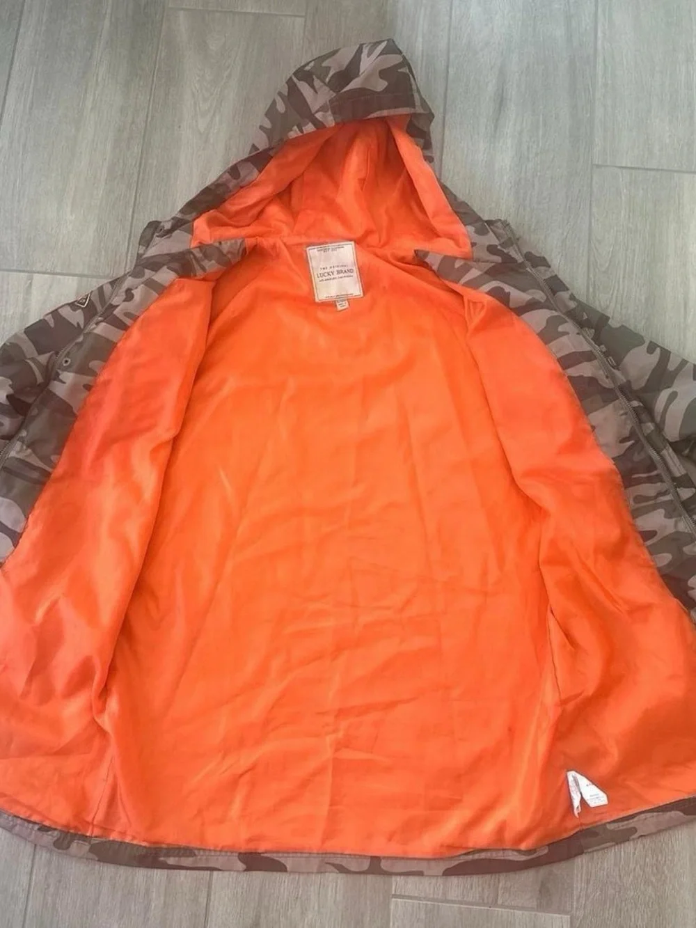 Lucky Brand Men’s Camo Field Jacket with Orange Hood Lining